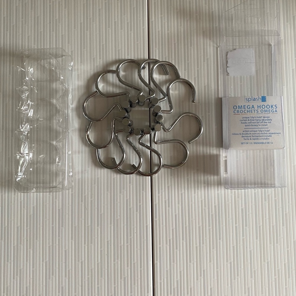 Shower Curtain Hooks Splash Silver Omega Set of 12 EUC